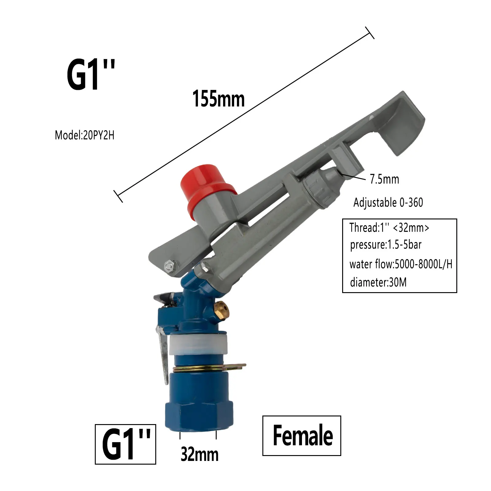 

1 Inch 360 Degrees Adjustable Sprinkler Large Area Water Irrigation Spray Tool Gardening Sprayer Lawn Park Rotating Rain Gun