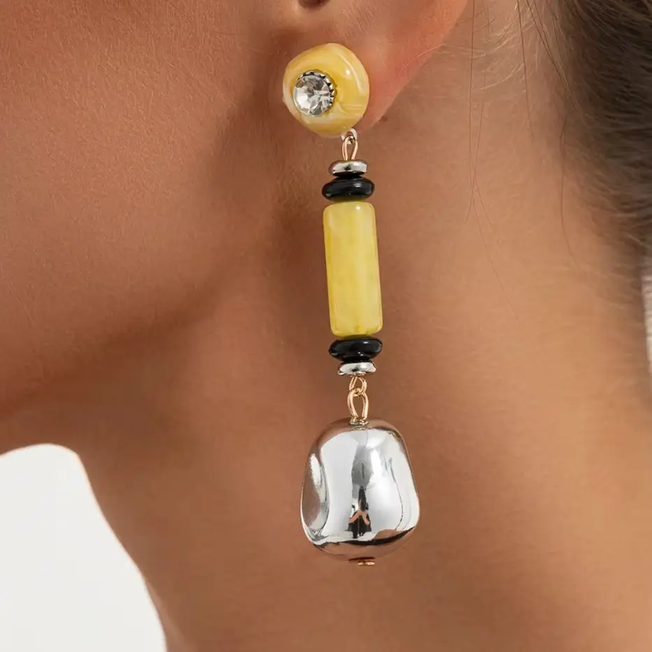 IngeSight.Z Trendy Irregular Imitation Pearl Resin CCB Drop Pendent Earring Women Retro Inlay Rhinestone Earrings Women Jewelry