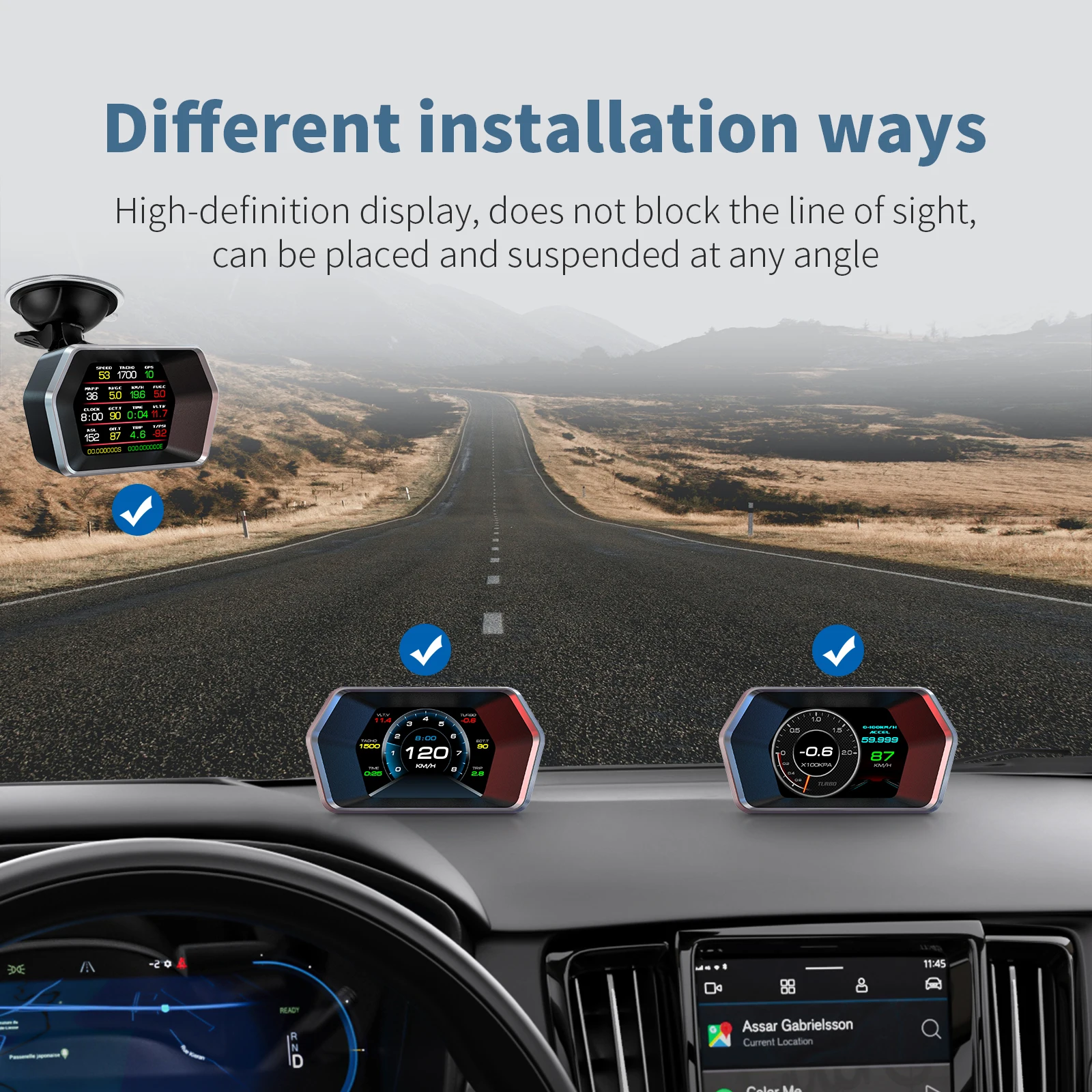 P17 HUD OBD2+GPS Car Head-up Display LCD Digital Gps Speedometer Obd Temperature Displays Dual Smart Auto Electronic Accessories