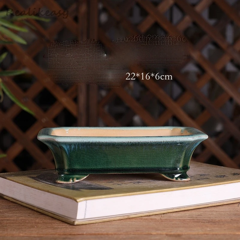 

2024 Chinese Handmade Glazed Ceramic Flower Pot Ice Cracked Bonsai Pot Home Desktop Decoration Succulent Flower Pot 1PCS LF456