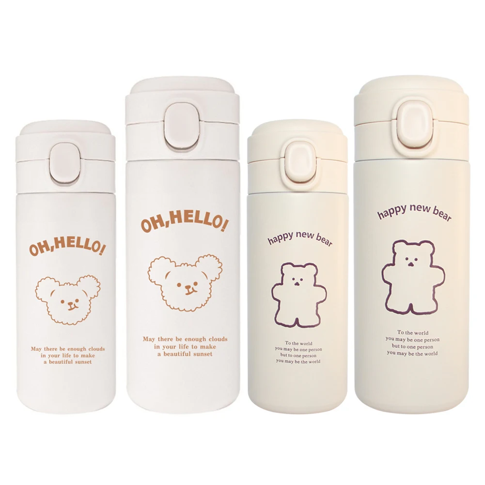 

350/450ML Cute Insulated Cup Stainless Steel Kawaii Bear Portable Thermal Bottle with Stickers for Biking Travel Outdoor Sports
