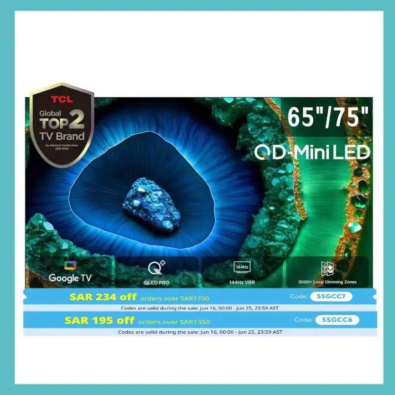 تلفزيون TCL C855 مقاس 65 بوصة/75 بوصة Mini LED 4K، تلفزيون Google 144 هرتز، HDR 3500 nits & 10+، تصميم Ultra Slim، Game Master، Dolby Vision IQ & Atmos