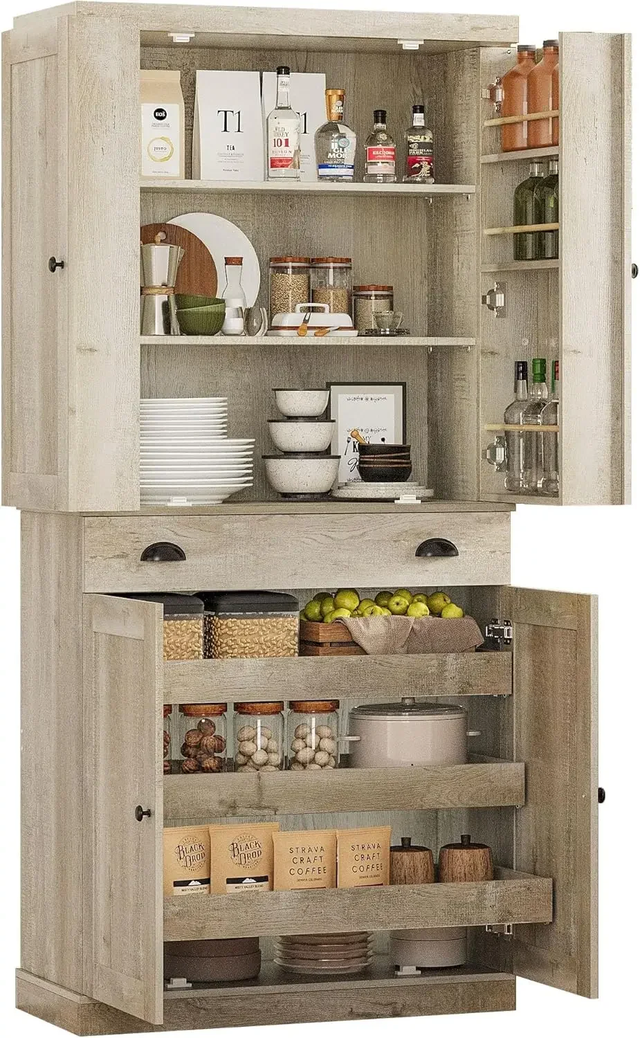 Ironck Kitchen Pantry Cabinet 72"" Height, Freestanding Cupboard With Drawer, Sliding Storage Rack, And 6 Hanging Shelves For