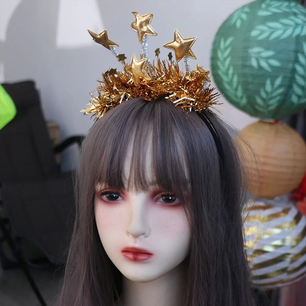 

Gold Silver Happy New Year Headband Star Sequin Decorative 2025 New Year Hairband Hair Hoop Headwear Party Photo Props