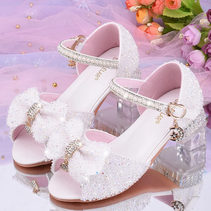 Summer Girls' Low Heel Princess Shoes Crystal Elegant Children's Shoes Kindergarten Campus Evening Dress Princess Shoes