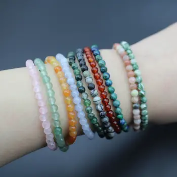 4毫米石英瑪瑙珠天然石串珠手鍊熔岩石虎眼石黑瑪瑙水晶男女瑜珈療癒脈輪飾品 8 最佳銷售 石英手鍊 - №2