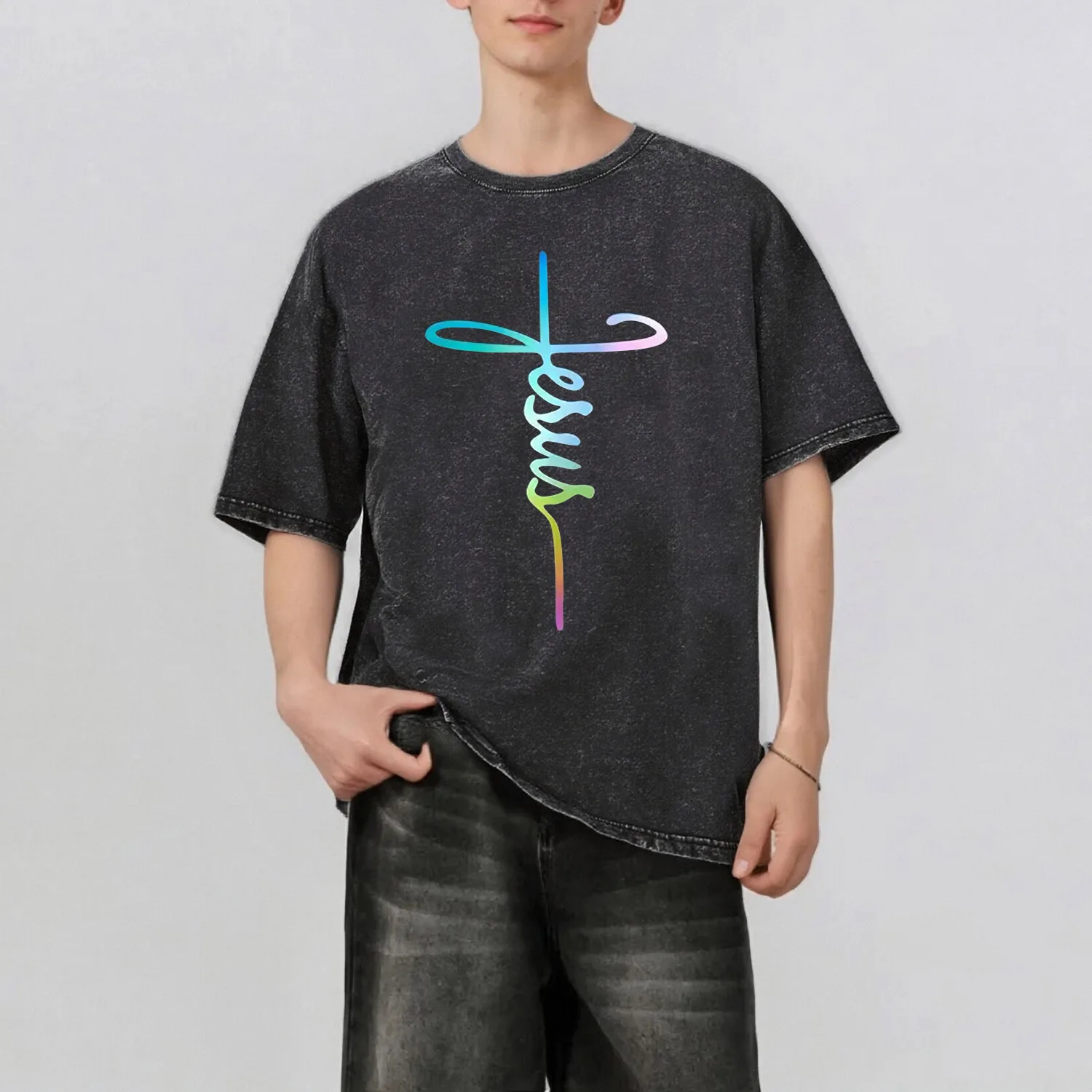 رسالة الشريط نمط Rint الرجال الصيف ريترو ستايل غسلها المياه تي شيرت عادية قصيرة الأكمام الأساسية الرجال أعلى 230 جرام #1