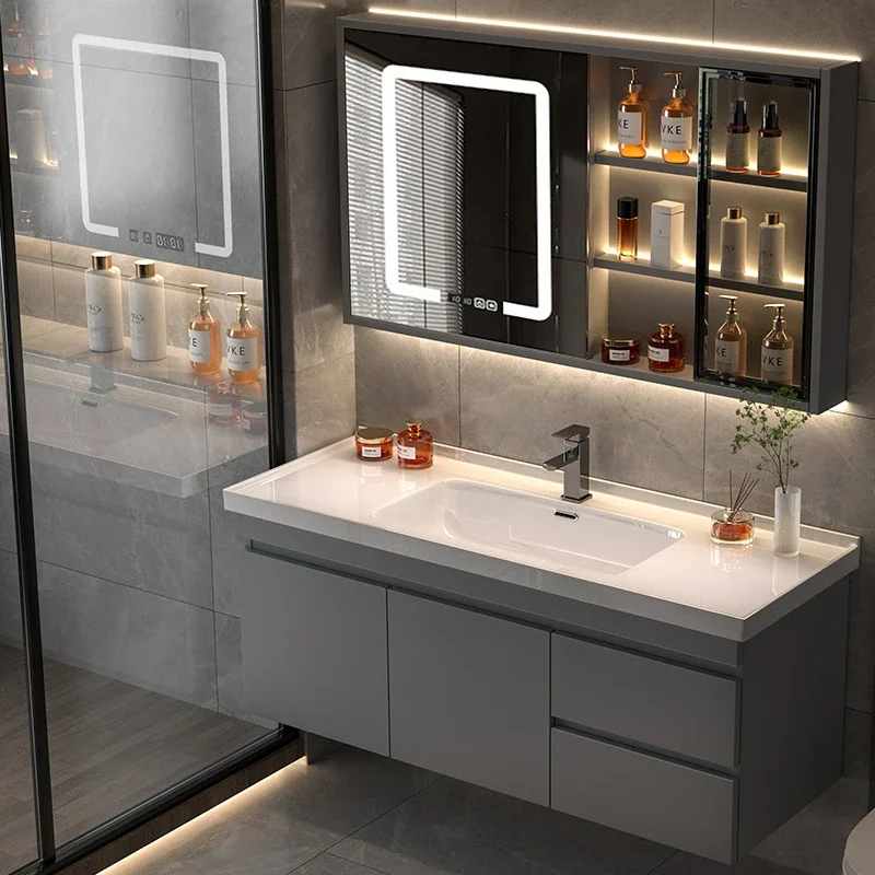 Smart Light Locker Bathroom Cabinets Shower Sanitation Home Furniture Wash Basin Bathroom Cabinets Simple Luxury Miroir De Salle