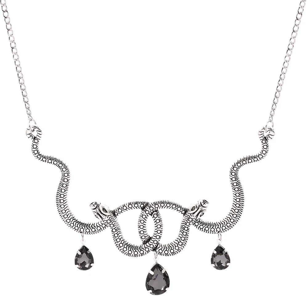 Trendy Vintage Double Snake Necklace Goth Entwined Snakes Water Drop Crystal Neck Chain For Women Party Charm Jewelry Gifts