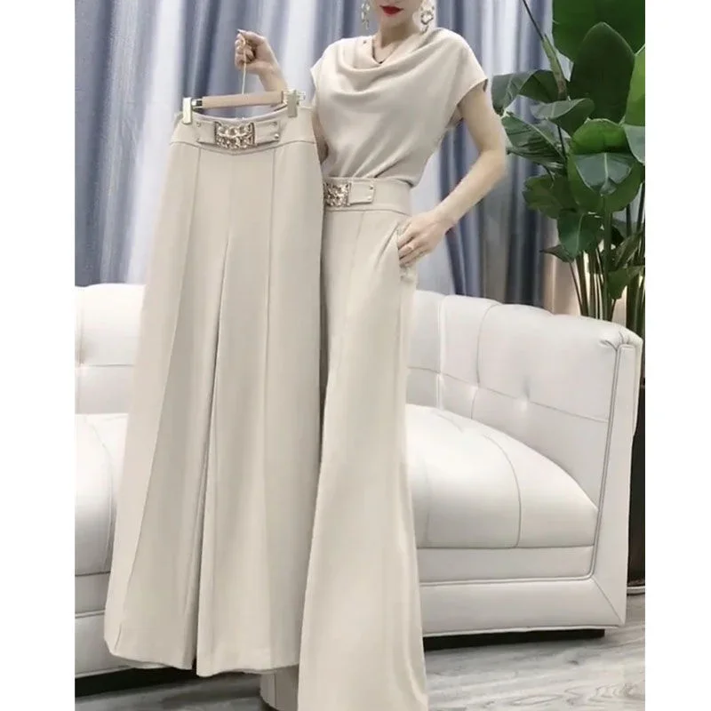 

Women Casual Corp Top Flare Wide Leg Pants Suit 2024 Summer New Versatile Fashion Two Piece Set Female Tracksuit Clothing A76