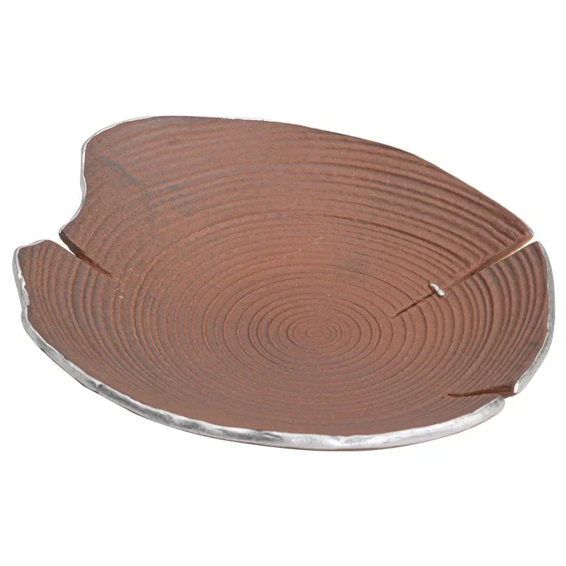 Empty Zhai Pot Tray Old Rock Clay Silver Gilded Stoneware Water Drop Container Dry Pour Plate Cup Mat Tea Tray Fruit Plate view 5
