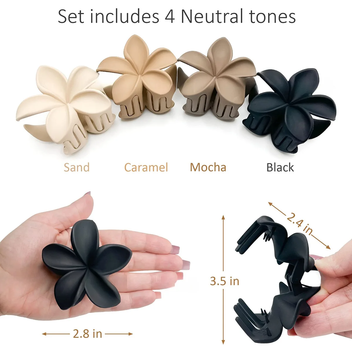 Pinzas de garra de flores grandes para mujer, pinzas para el cabello, horquillas mate para niñas, pasadores dulces para la cabeza, accesorios para el cabello