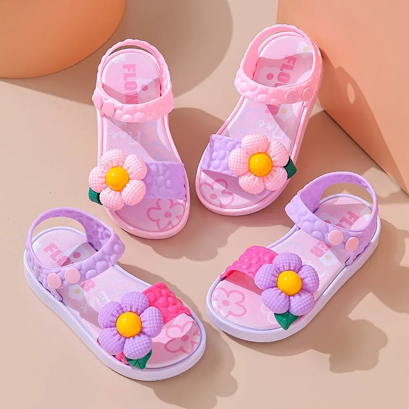 Sandalias antideslizantes para niños y niñas, zapatos transpirables de arcoíris, princesa bonita, para exteriores y playa, novedad de 2024