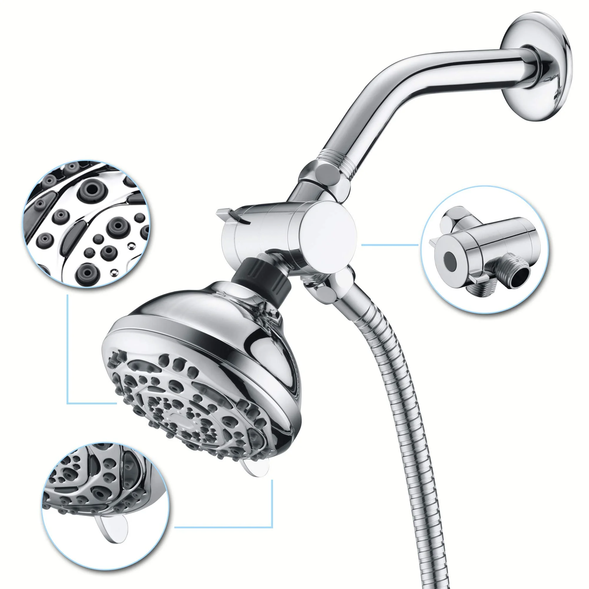 

Rain Shower Head High Pressure Handheld Showerhead Rain Showerhead Combo with 7 Spray Setting 2 in 1 Shower Head System