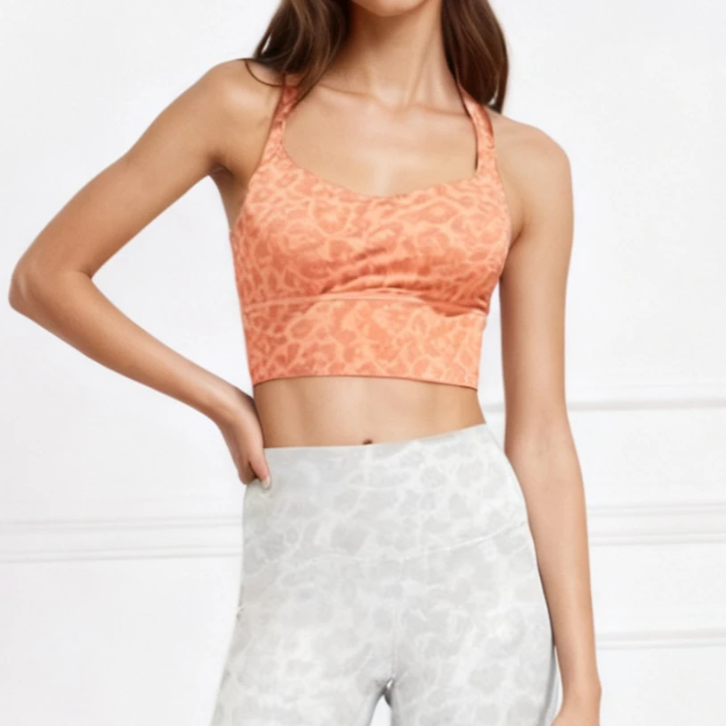 

Women Yoga Leopard Print Yoga Soft Double Strip Bra Thin Strap Beautiful Back Sleeveless Tight Sports Underwear Sleeveless