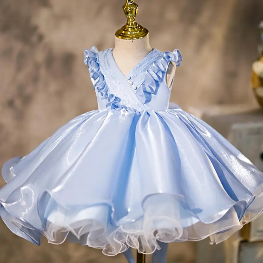 

Baby Spanish Lolita Princess Ball Gown Bow Wood Ear Sleeveless Design Birthday Baptism Party Easter Eid Dresses For Girls A2686