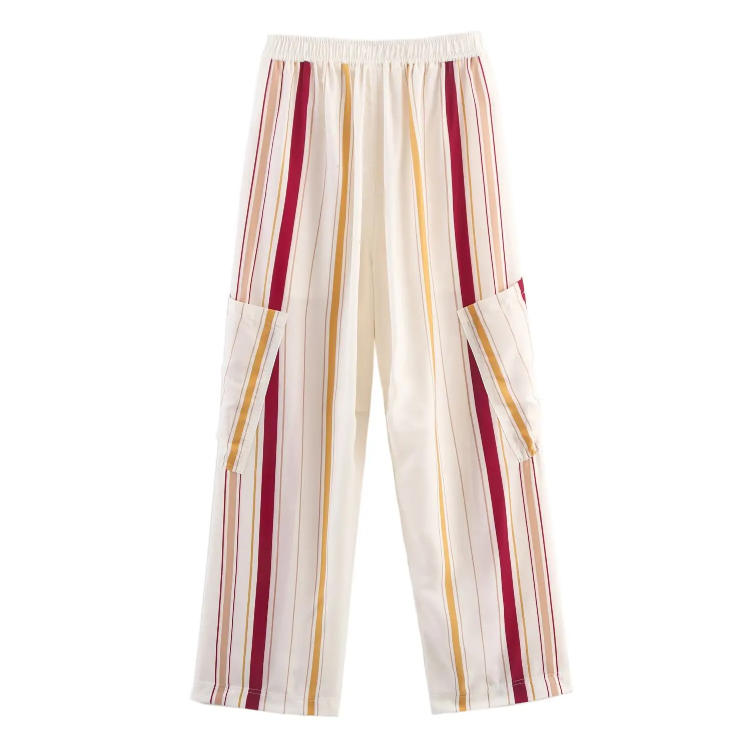 Bsk & tref2025 outono feminino nova cor contrastante listrado gola alta camisa de manga comprida + bolso grande listrado calças de perna larga
