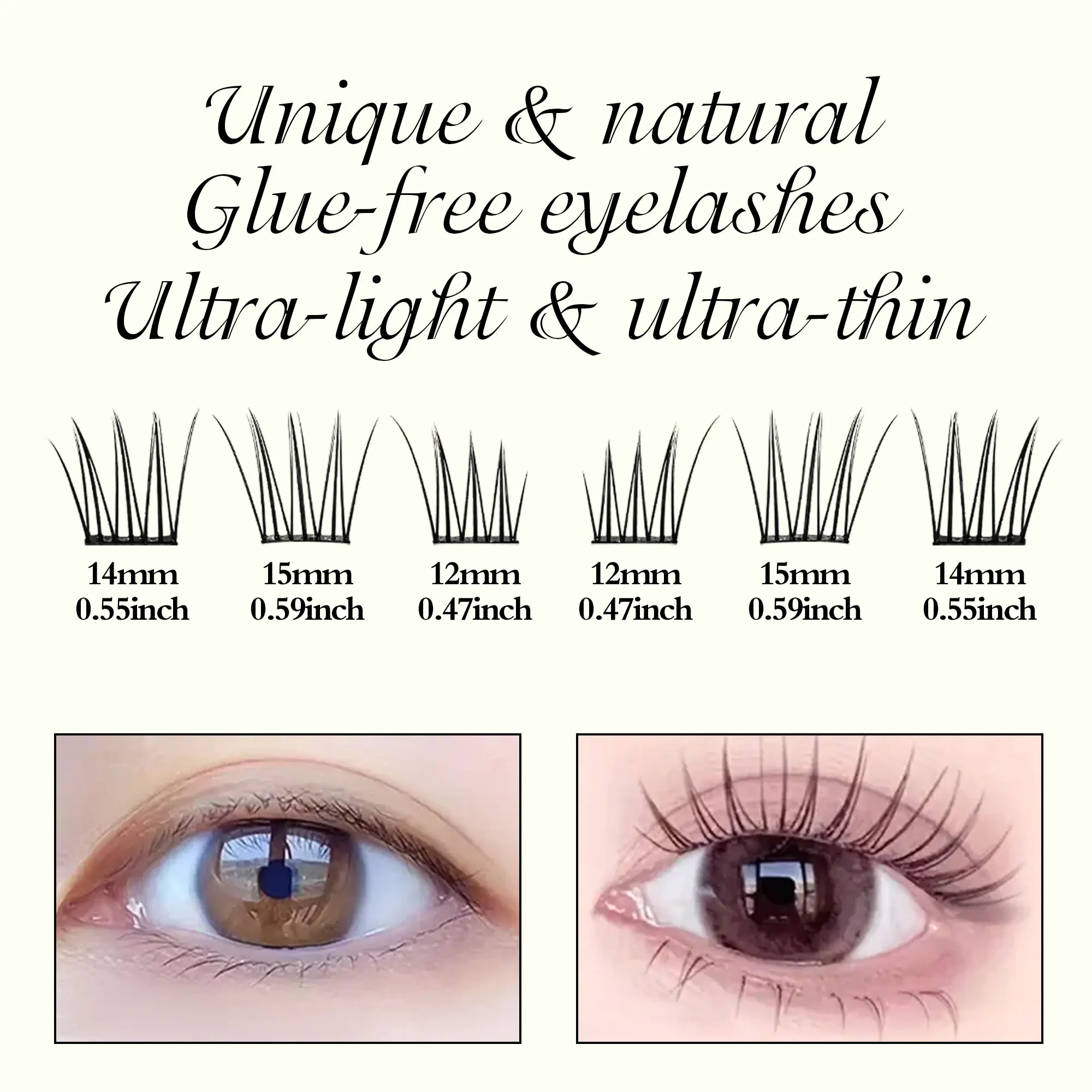 10列の接着剤不要つけまつげ、ナチュラル、フレッシュ、カール、漫画風の目、甘い日常使いのセグメントつけまつげ。