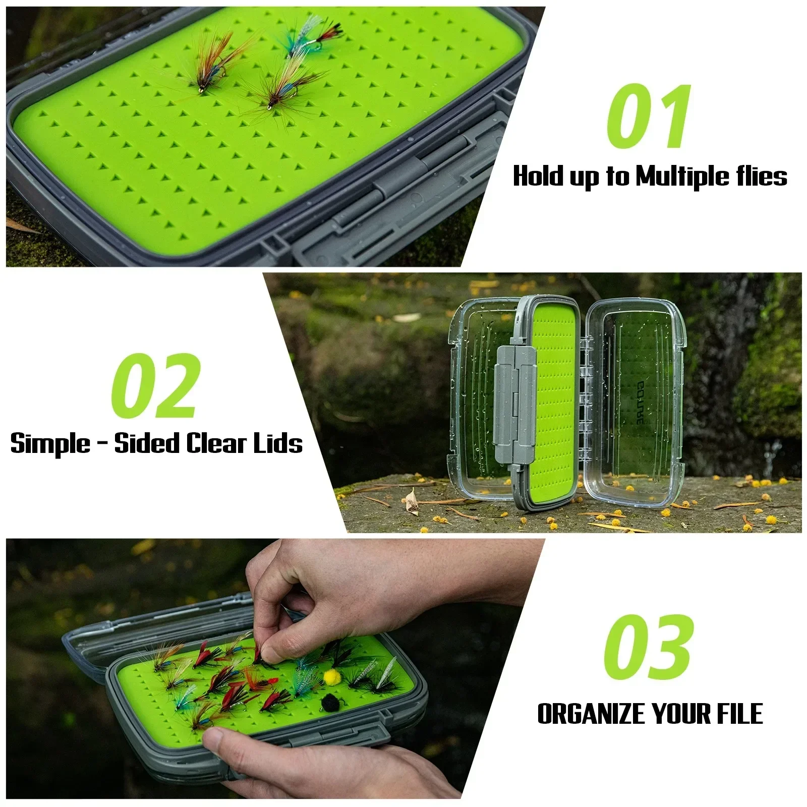 Goture 18.6*11.6*4cm Super Slim Clear Transparent Plastic Box With 312 Position Silicone Insert Fly Fishing Box Hold Flies Tool