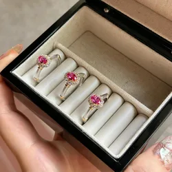 Foydjew French Style Retro Two-color Gold-plated Silver Rings Inlaid Rose Red Zircon Ring Fashion Elegant Accessories For Women