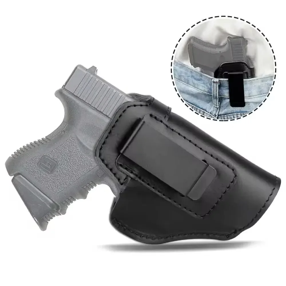 Left RIGHT Tactical Leather Holster for Concealed Carry Airsoft IWB Gun Holsters for Glock 17 19 43X Sig P365 9mm for Hunting image 2