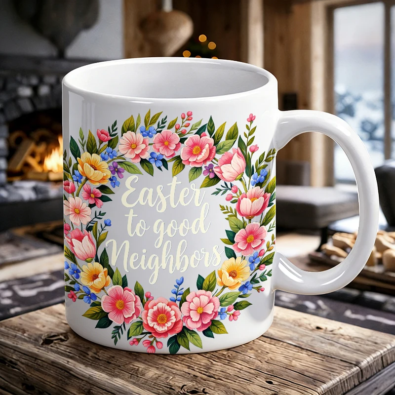 

1pcs Easter Watercolor Floral Ceramic Cup, Coffee Cup, Milk Cup, Office Tea Cup, Drinking Cup, Fade-resistant, Gift for Friends