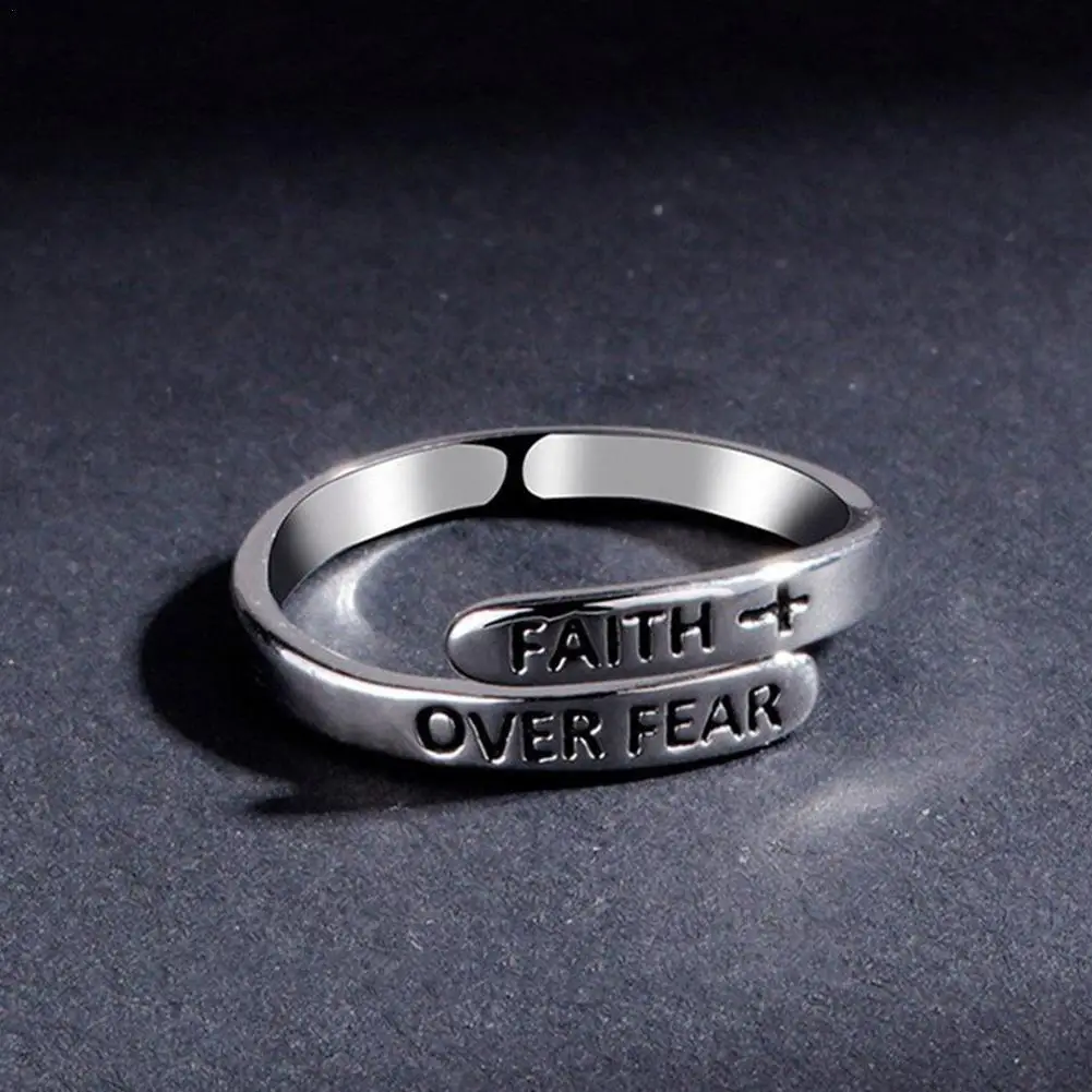 New High-end Letters Silver Rings Reputation FAITH OVER FEAR Trendy Personalized Line Oping Finger Women Men Gift