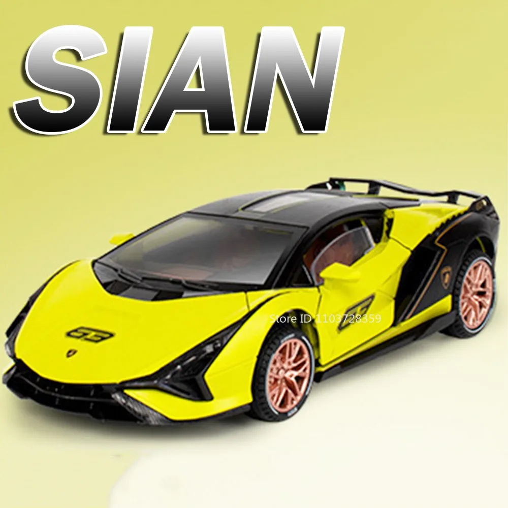 

1:24 SIAN SCV12 Miniature Supercar Toy Models Alloy Diecast Mini Sports Cars Sound Light Pull Back Doors Opened for Kids Gifts