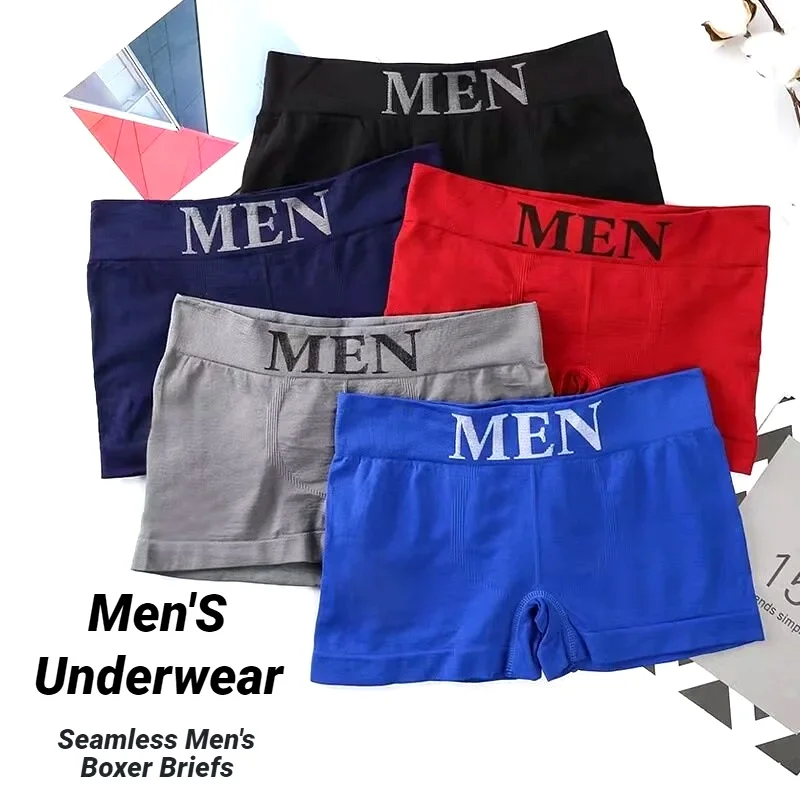 Men's 5 Pcs Plain Color Boxer Briefs Breathable High Elastic Comfortable