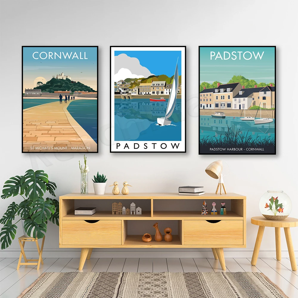 Devon Exmouth, Bristol, Cornwall, Tintagel, Somerset, Taunton Castle, Dartmoor, Hill Inlet engraving, England, travel poster