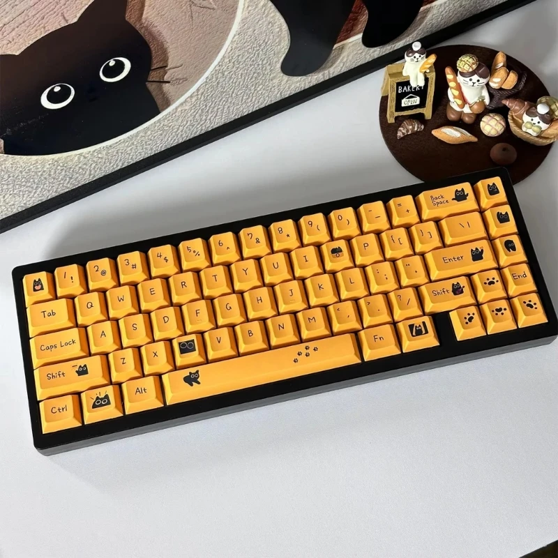 PBT Mechanical Keyboard Keycaps 126Keys Keycaps Kitten Theme Heat Sublimated