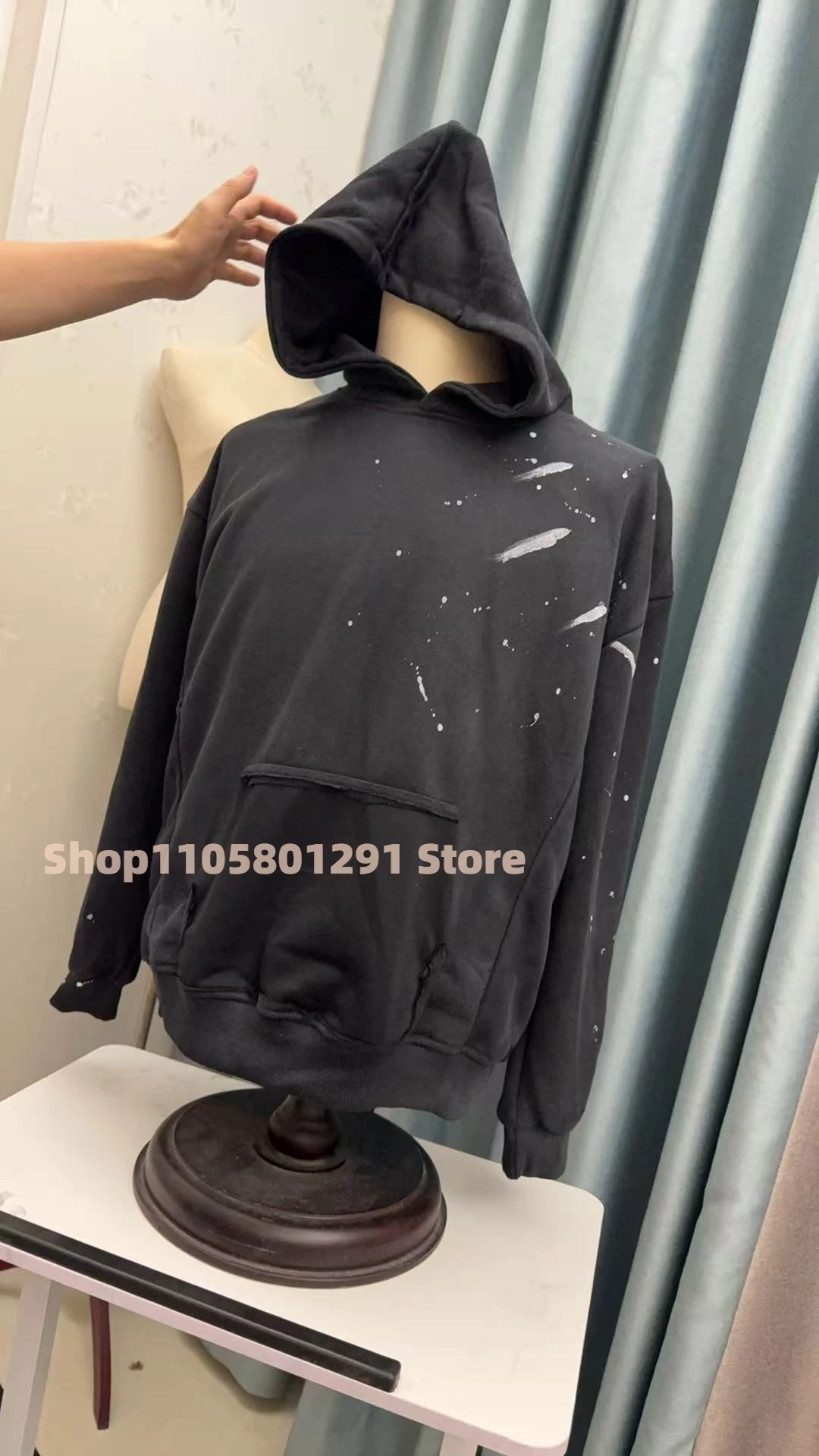 Vintage Washed Hoodie, ARIRANG Splash Ink Print Logo Pullover Hooded Sweatshirt, Loose Casual Street Sports Fan Outer Top