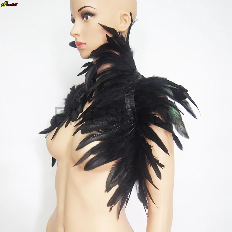 ฮาโลวีนคอสเพลย์ Prop Feather Shrug ผ้าคลุมไหล่ไหล่ Wraps Cape Gothic Collar Party เครื่องแต่งกายอุปกรณ์เสริมขนนกปลอมคอ Wing