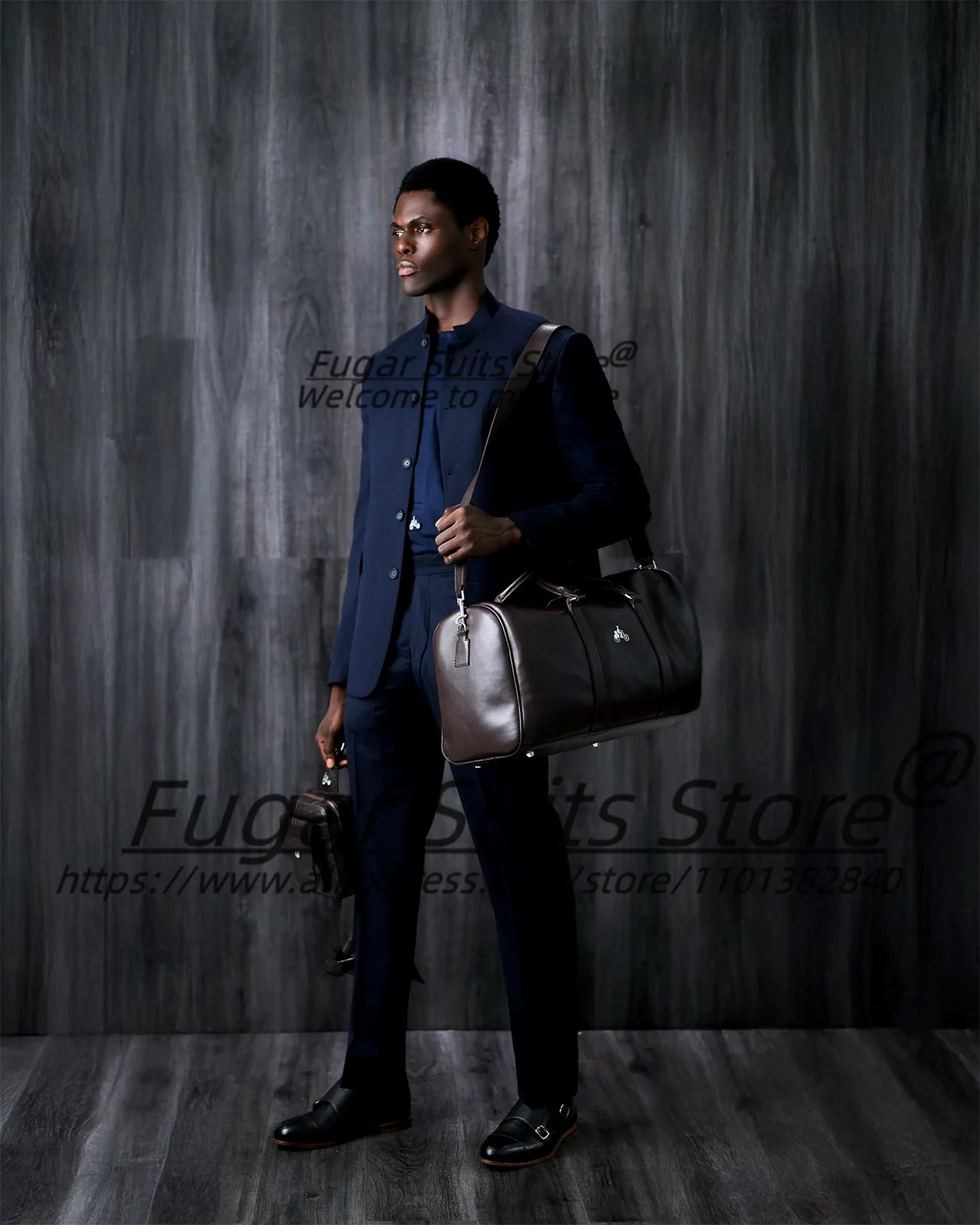 

Высококачественные темно-синие мужские костюмы с воротником-стойкой, индивидуальные облегающие пиджаки для жениха, вечерние комплекты из 2 предметов, мужские пиджаки для выпускного вечера, костюм Homme
