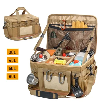 야외 대형 캠핑 수납 가방, 접이식 요리 트렁크 정리함, 방수 바닥 다기능 스토브 커트레이 피크닉 박스 