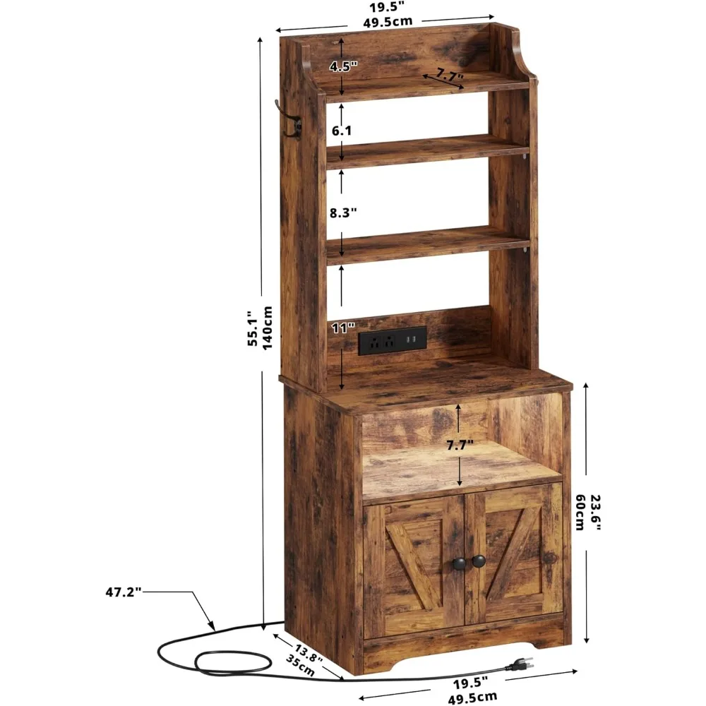 Mesita de noche alta con luces LED y estación de carga, mesita de noche y estantería 2 en 1, soporte lateral con gabinete de almacenamiento.