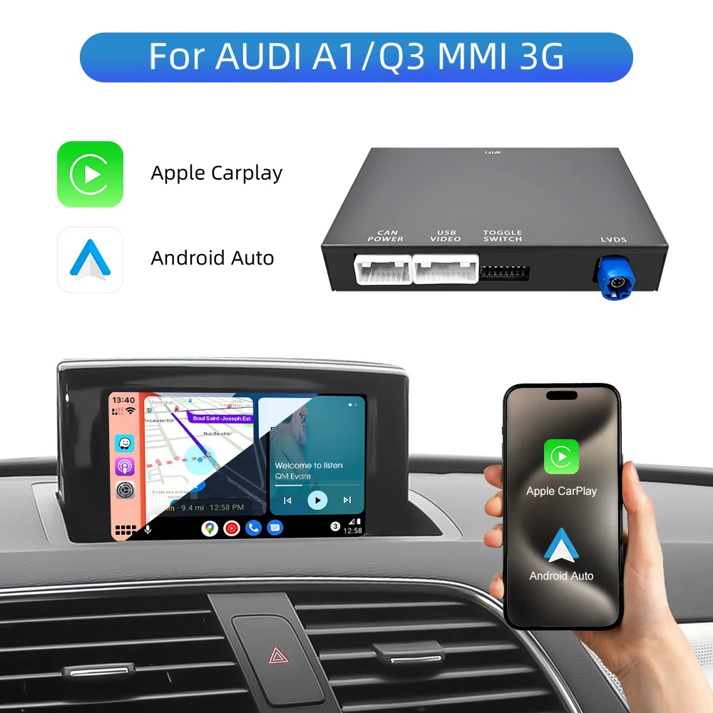 Boîtier décodeur d'amélioration d'écran OEM pour Audi A1 Q3 2012-2018 MMI 3G HN+ BNav HNav avec AirPlay Mirror Link