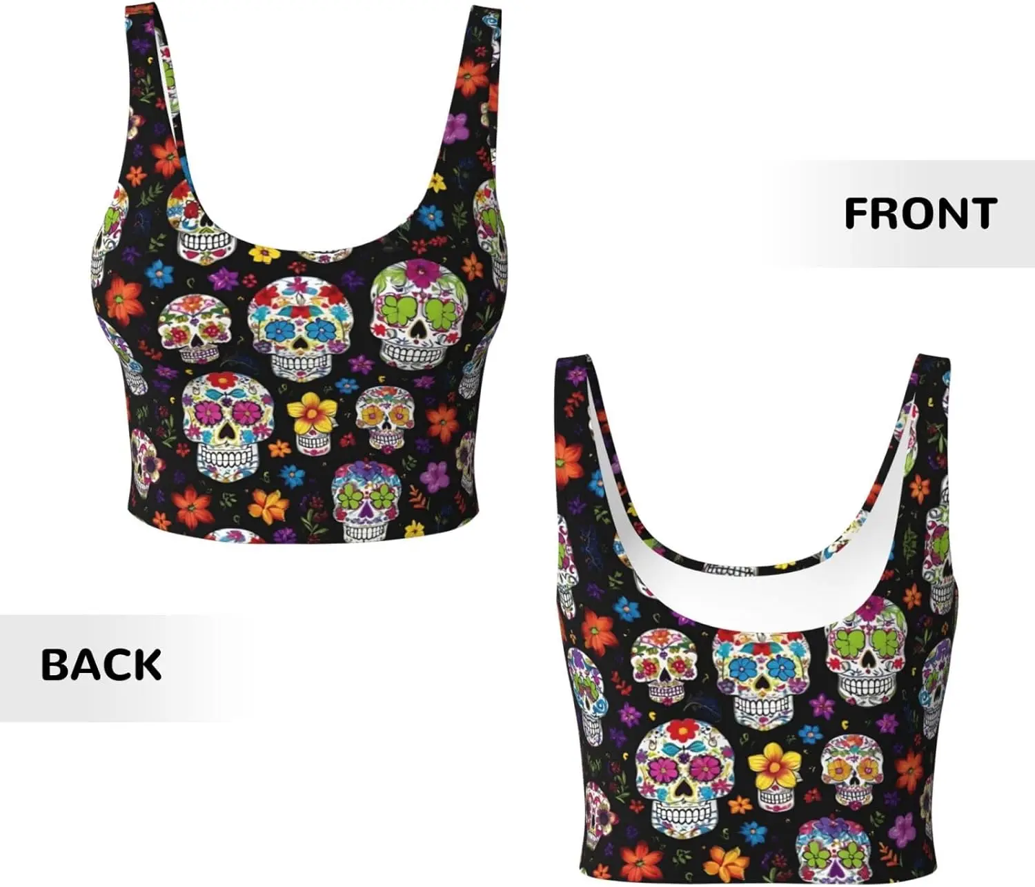 Rompi Olahraga Cetak Tengkorak Bunga Berwarna-warni untuk Wanita, Lembut dan Bernapas, Cocok untuk Kebugaran, dan Pakaian Santai