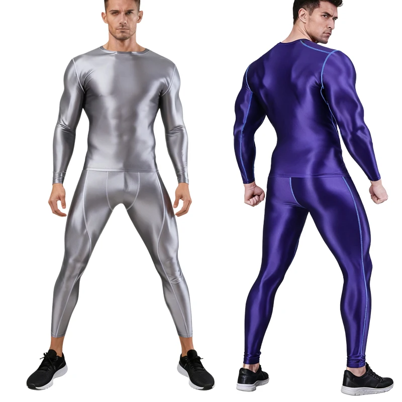 

Sexy men's gloss smooth Tight swimsuit long sleeves pants Yoga training, sports running,cycling, leggings suit