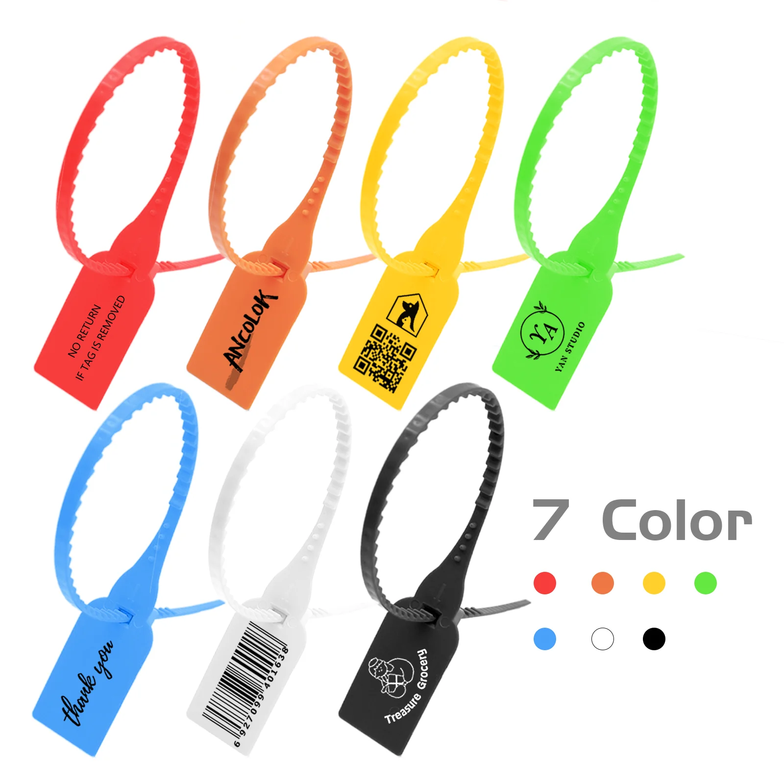 Ancolok 100Pcs Custom Logo Tag Zip Ties Off Labels Plastic Security Garment Clothes Shoe Brand Logo Hang Label Tags Seals