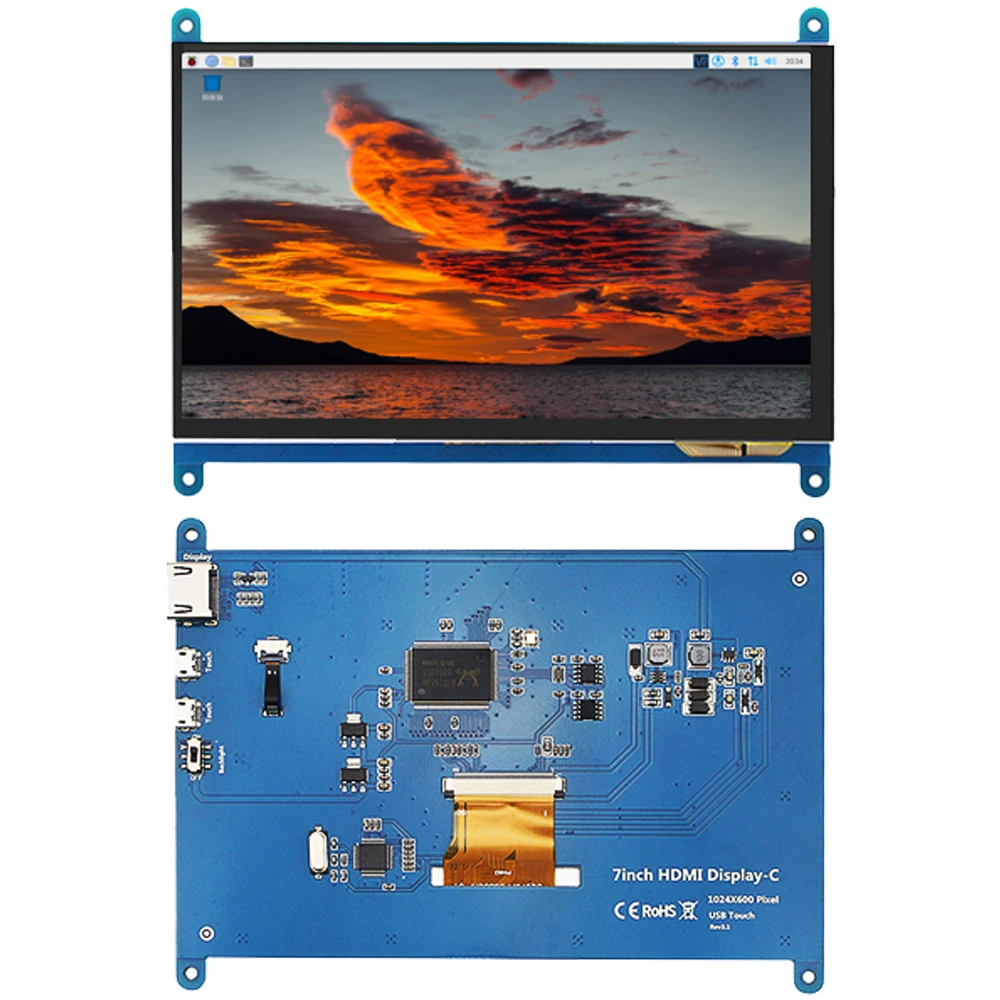 

7-дюймовый модуль ЖК-дисплея для Raspberry Pi 1024*600 HD HDMI емкостный сенсорный экран IPS полный вид с динамиком