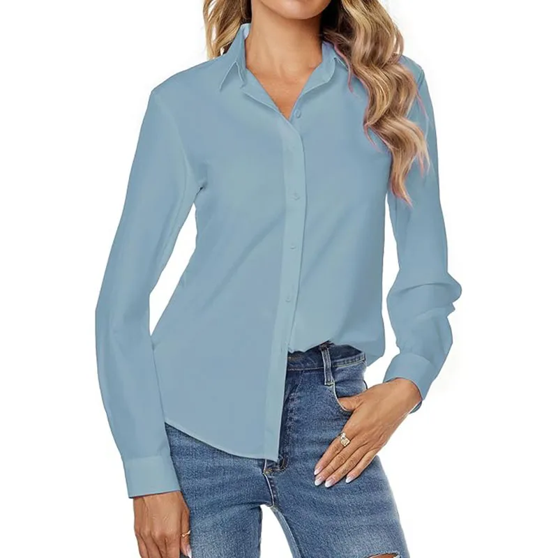Camicia a maniche lunghe abbottonata elasticizzata da donna