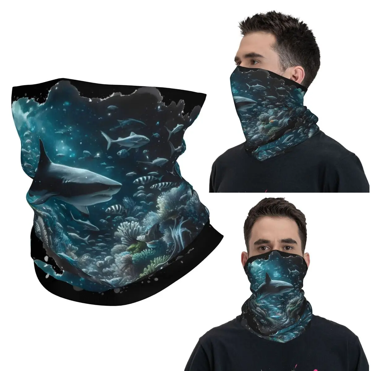 

Бандана с изображением большой акулы, гетры с принтом, волшебный шарф, теплая Балаклава для мужчин, женщин, взрослых