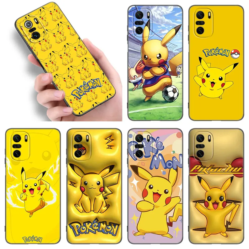 Cool P-Pokemon P-Pikachu Black Silicone Phone Case For Xiaomi POCO X3 X4 NFC F4 GT F5 F6 M3 M4 M6 X5 X6 Pro 5G M5 C55 C65