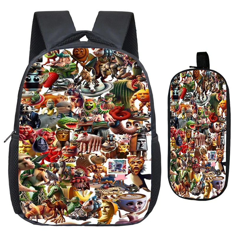 AI Game الإيطالية Brainrot ثلاثية الأبعاد طباعة حقيبة الظهر القلم Case2pcs طالب حقائب الظهر غير رسمية للأطفال حقيبة مخصصة ضوء تنفس Mochila #6