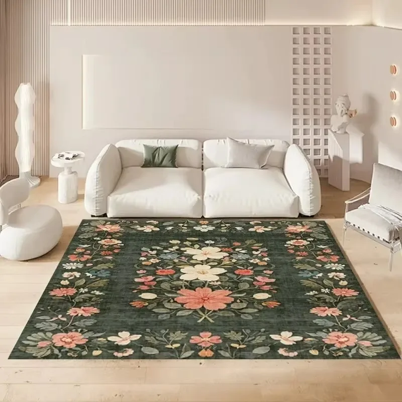 Retro American Style Rug, Anti-slip Dirt Resistant Foldable Easy Care Floor Mat for Living Room & Bedside