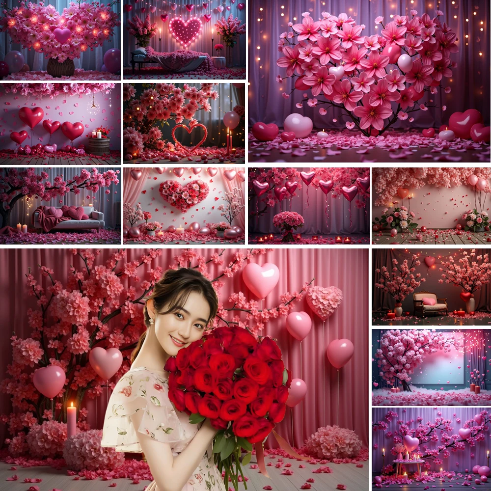 

MOON.QG Red Valentine's Day Backdrop Candy Shop Heart Balloon Wings Photo Background Photobooth Portrait Photography Accessories
