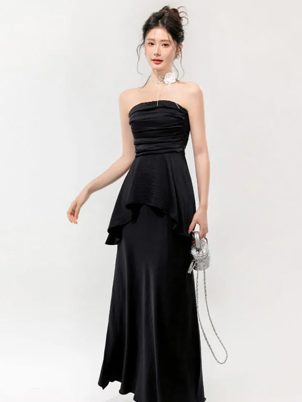 

Faionable Women's High Waist Bridesmaid Set Summer Ruffle Top Waist Cinching Skirt Two Piece Ensemble round Ne Design