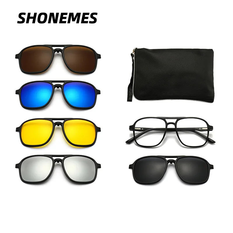 

SHONEMES Magnetic Clip On Sunglasses Double Bridge Polarized Shades TR90 Frame Outdoor Sport UV400 Driving Eyewear for Men Women