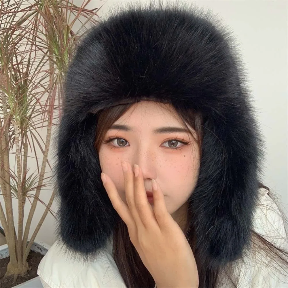 

Plush Solid Color Men Women Pilot Hat Anti-cold Warmer Faux Fur Pilot Cap Windproof Adjustable Ear Protection Hat Daily